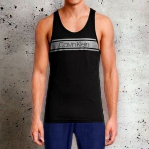 NWT Calvin Klein Black with Gray Detail Logo Lounge Tank Top Size Large
